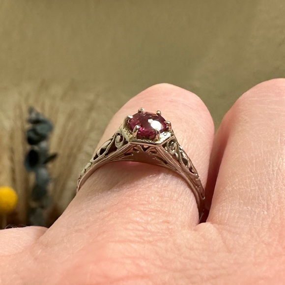 Antique 18K White Gold Art Deco Orange Blossom Tourmaline Solitaire Ring 5.75 - Picture 5 of 15